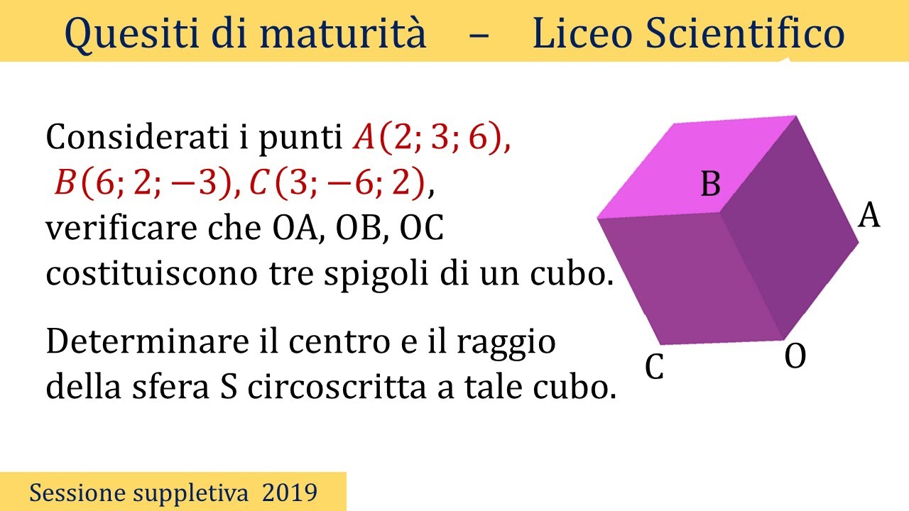 Maturità 2019 - Geometria analitica nello spazio - SUPPLETIVA QUESITO 4